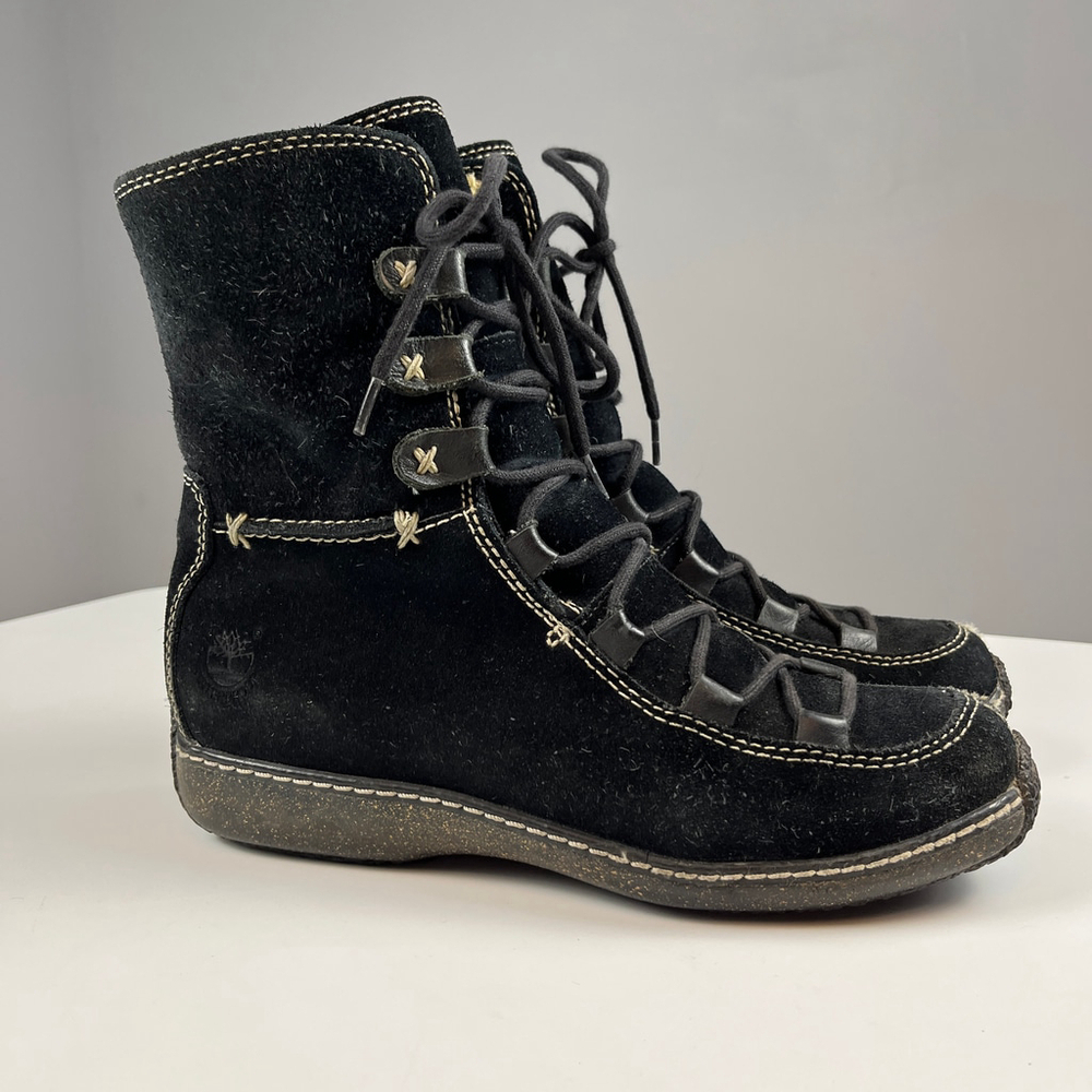 Timberland Reykir Ghillie 61355 suede lace up lined WP women boots black sz 6.5